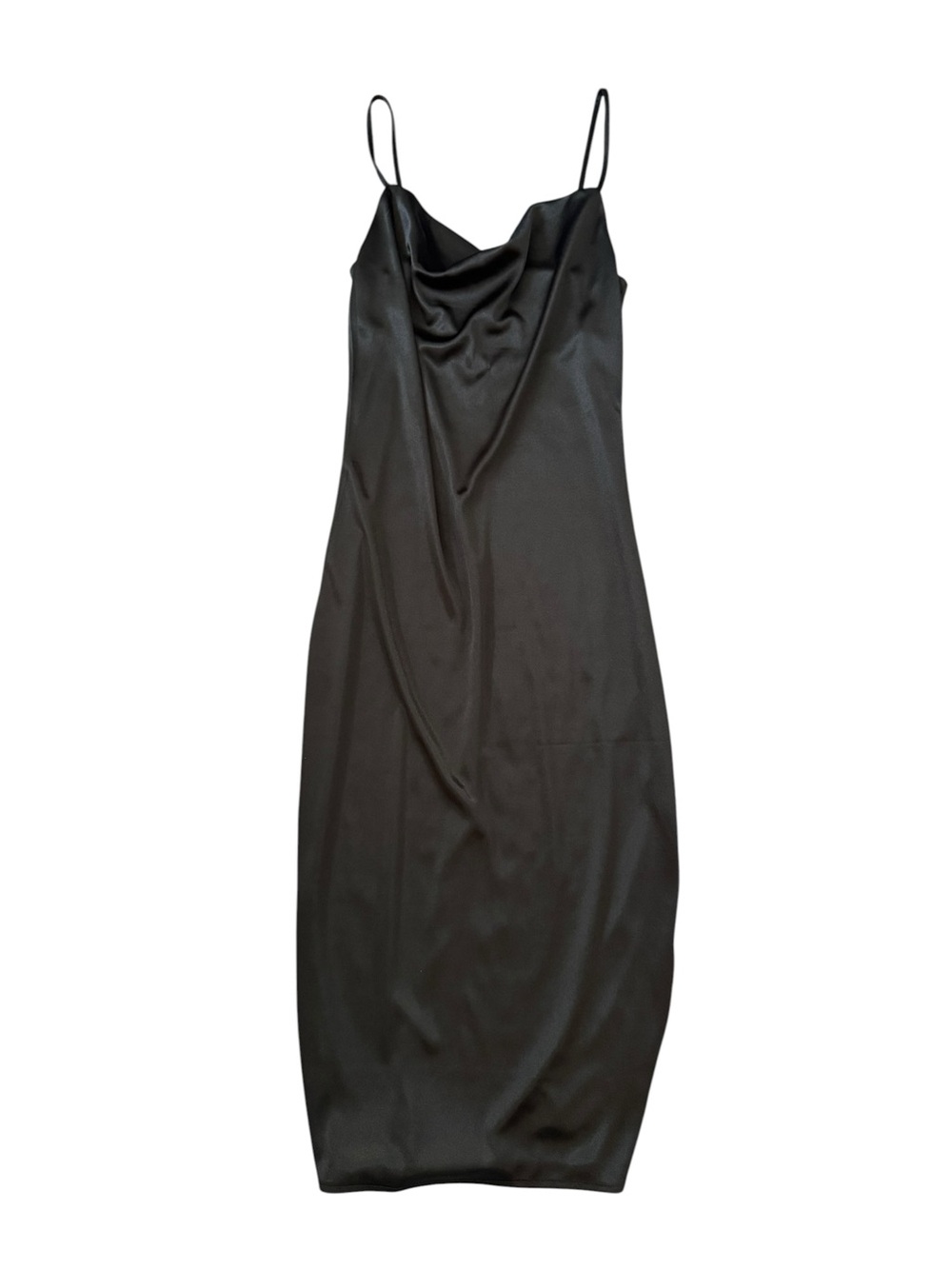 H&M Black Satin Cowl Midi Slip Dress